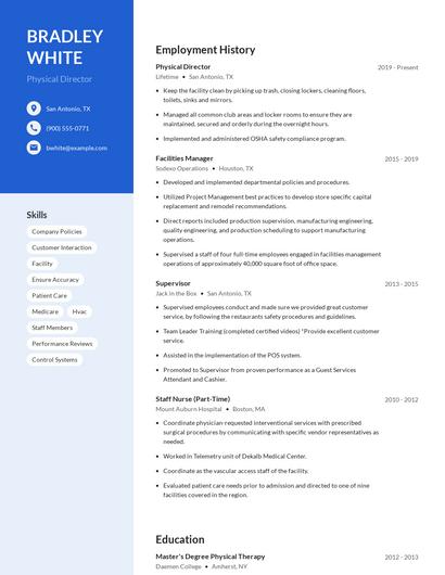 Physical Director Resume