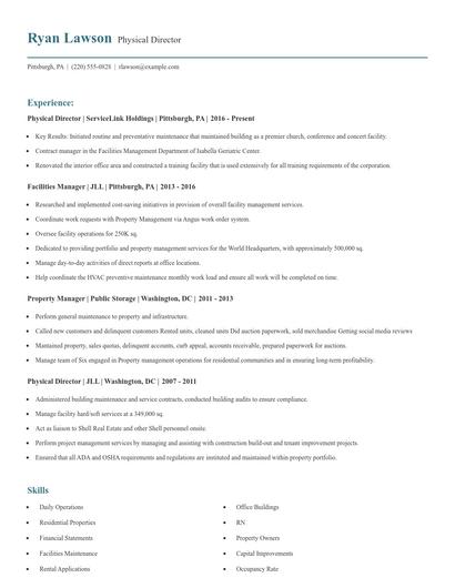 Physical Director Resume