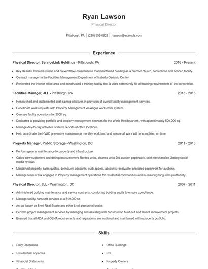 Physical Director Resume