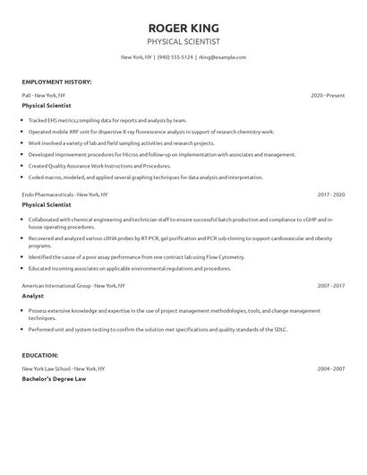 Physical Scientist Resume