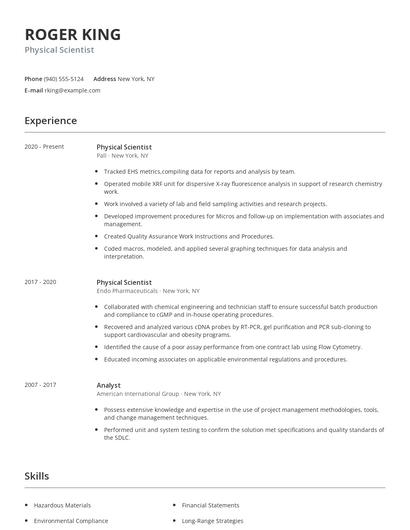 Physical Scientist Resume