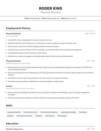 Physical Scientist Resume