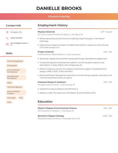 Physical Scientist Resume