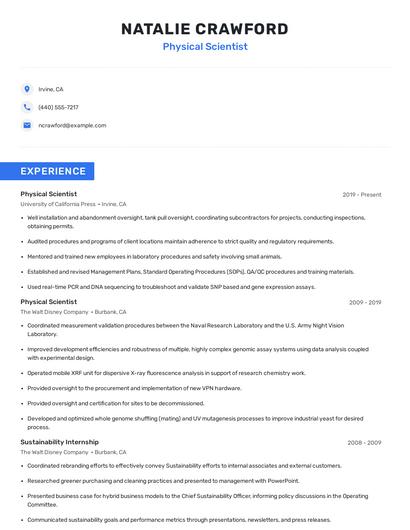 Physical Scientist Resume