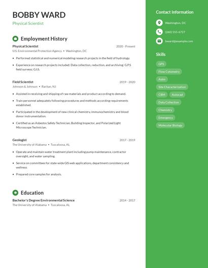 Physical Scientist Resume