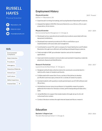 Physical Scientist Resume