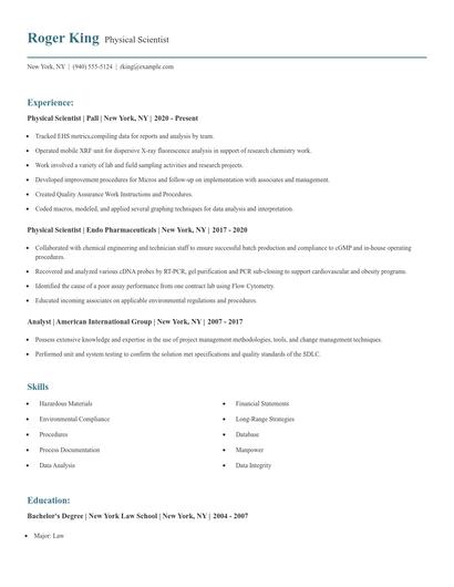 Physical Scientist Resume