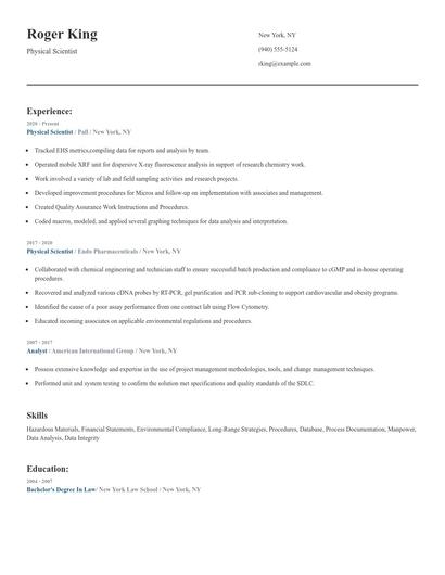 Physical Scientist Resume