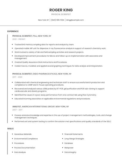 Physical Scientist Resume