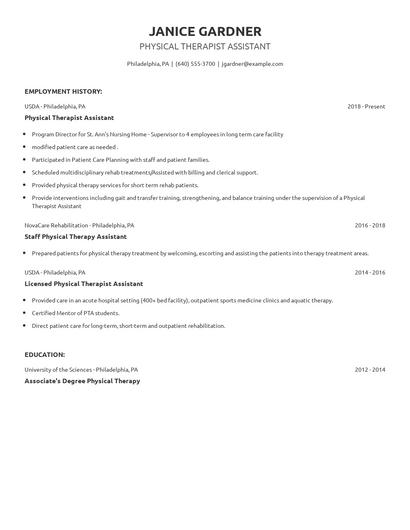 Physical Therapist Assistant Resume