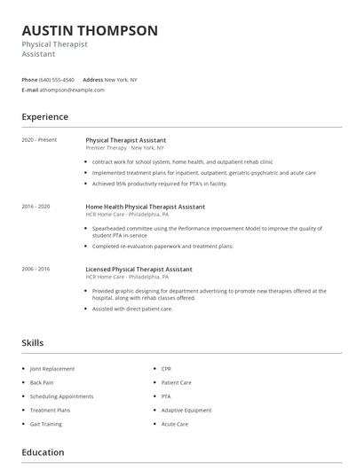 Physical Therapist Assistant Resume