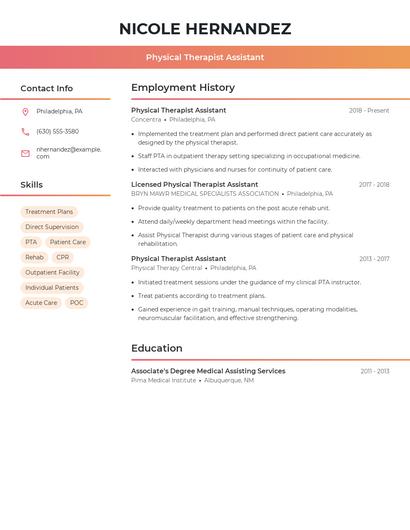 Physical Therapist Assistant Resume