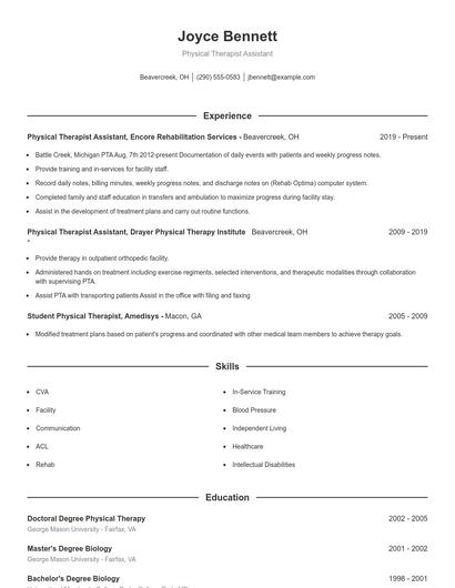 Physical Therapist Assistant Resume