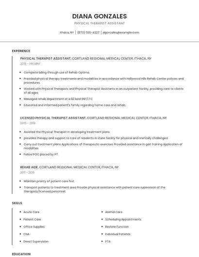 Physical Therapist Assistant Resume