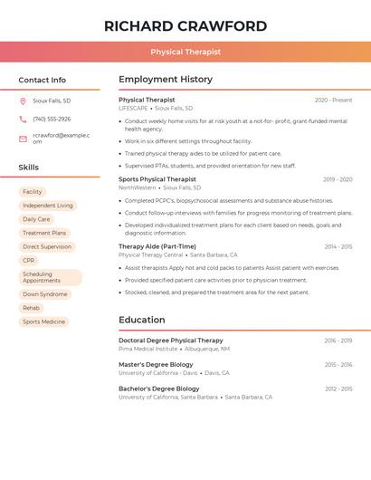 Physical Therapist Resume
