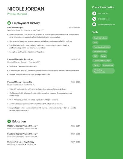 Physical Therapist Resume