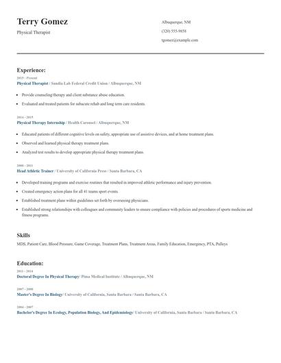 Physical Therapist Resume