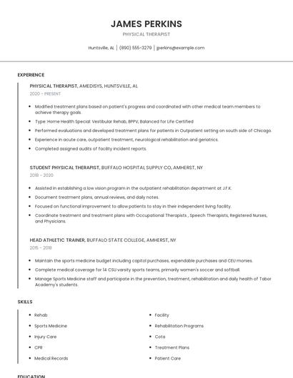 Physical Therapist Resume