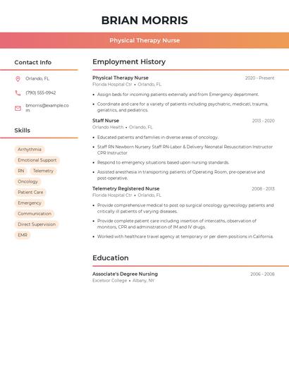Physical Therapy Nurse Resume
