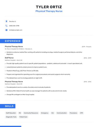 Physical Therapy Nurse Resume