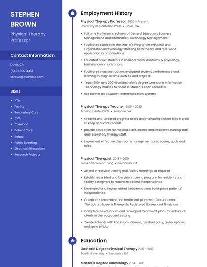 Physical Therapy Professor Resume
