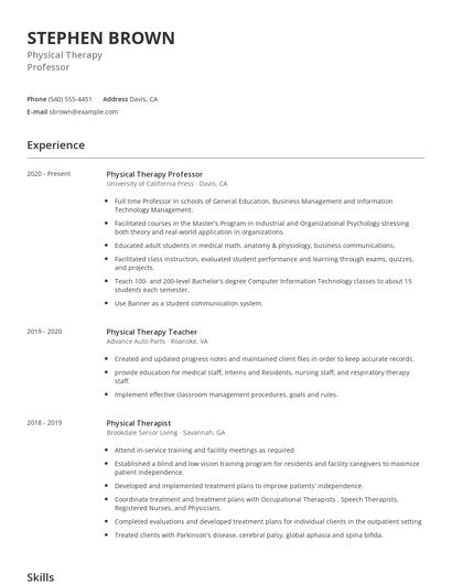 Physical Therapy Professor Resume