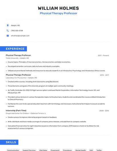 Physical Therapy Professor Resume