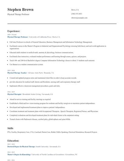 Physical Therapy Professor Resume