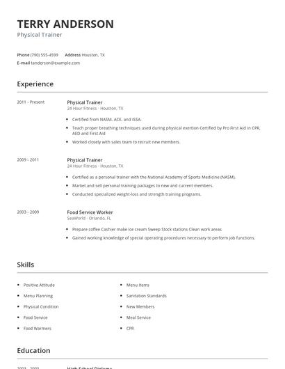 Physical Trainer Resume