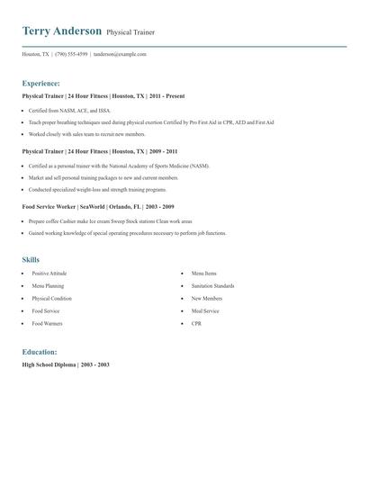 Physical Trainer Resume