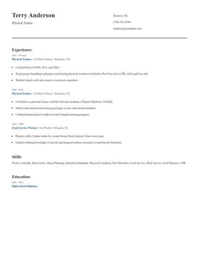 Physical Trainer Resume