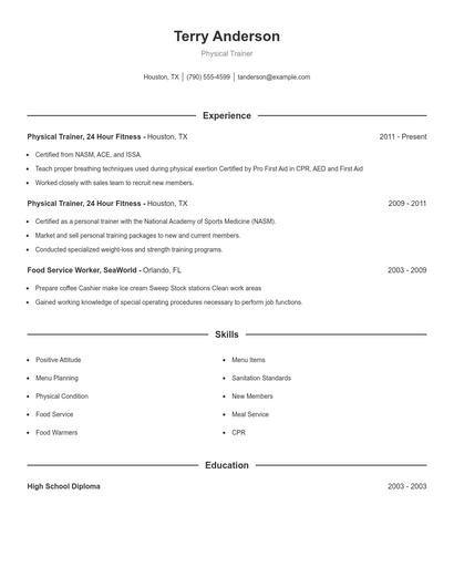 Physical Trainer Resume