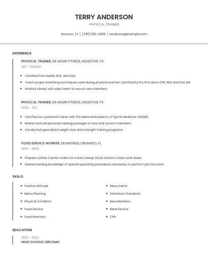 Physical Trainer Resume