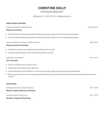 Physician Assistant Resume