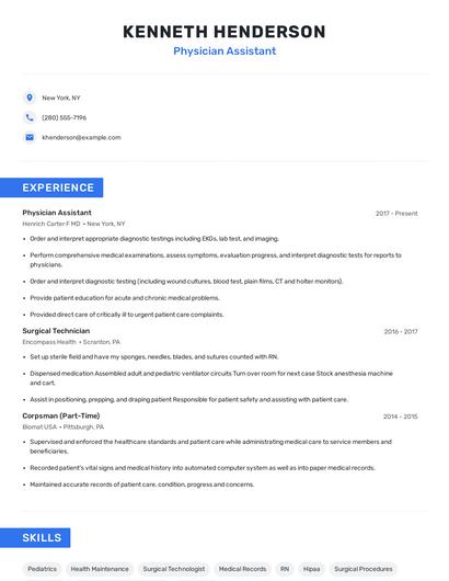 Physician Assistant Resume