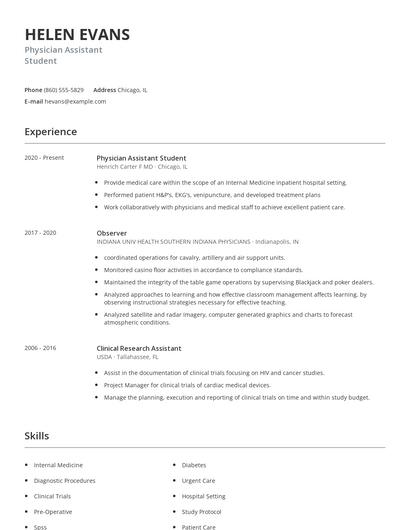 Physician Assistant Student Resume