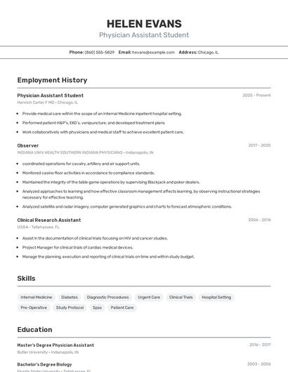 Physician Assistant Student Resume