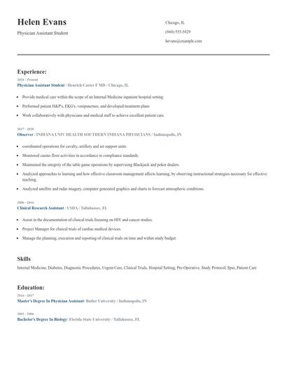 Physician Assistant Student Resume