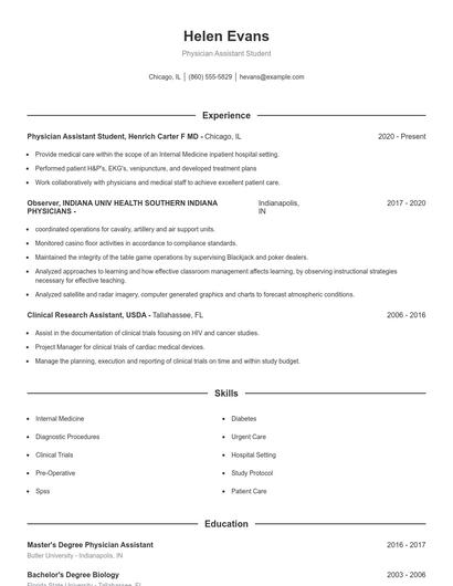 Physician Assistant Student Resume