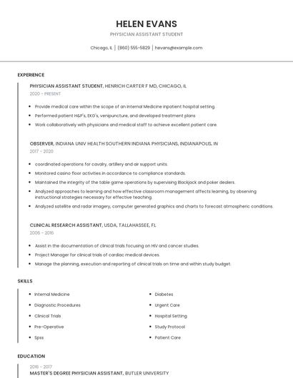 Physician Assistant Student Resume