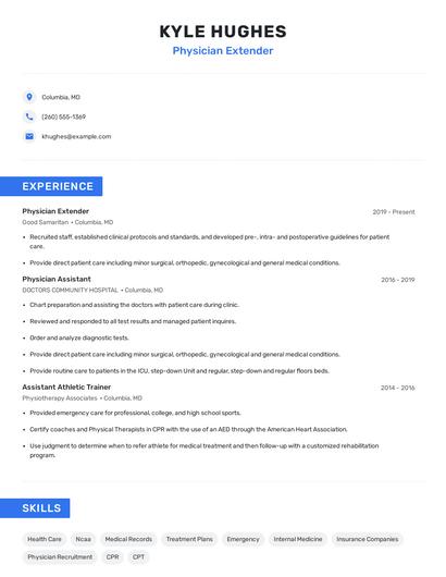 Physician Extender Resume