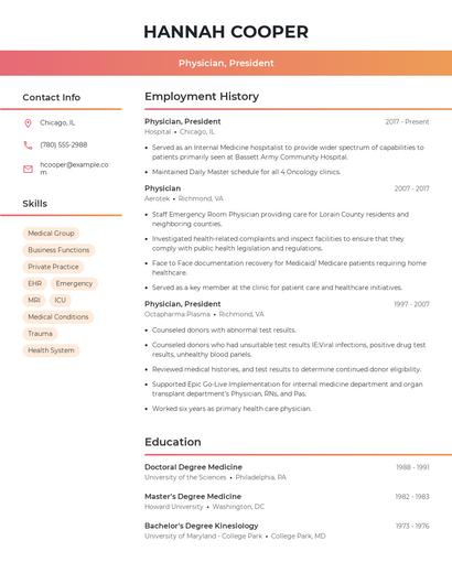Physician, President Resume