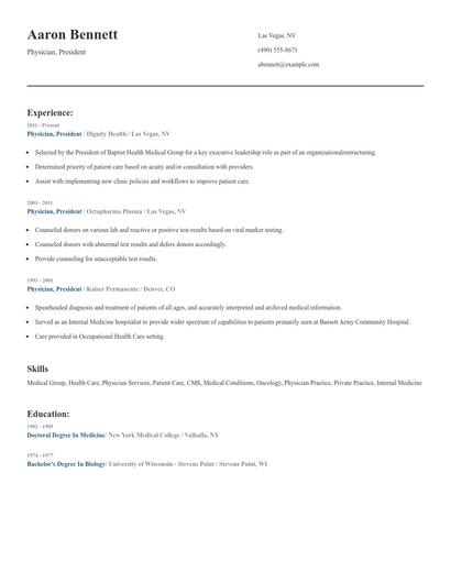 Physician, President Resume