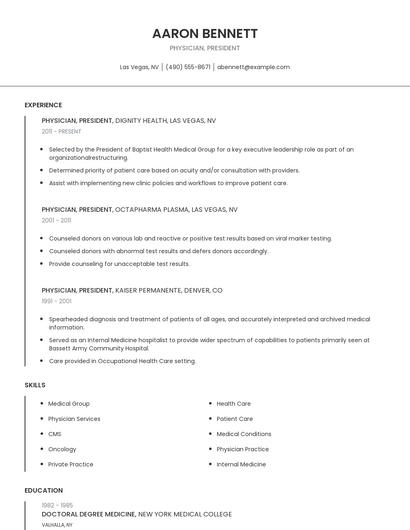 Physician, President Resume