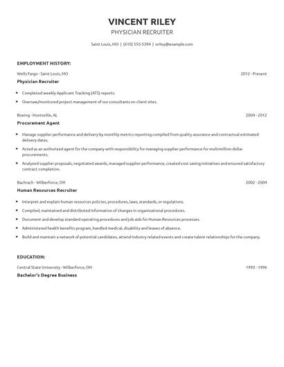 Physician Recruiter Resume