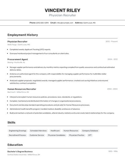 Physician Recruiter Resume