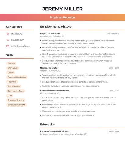 Physician Recruiter Resume