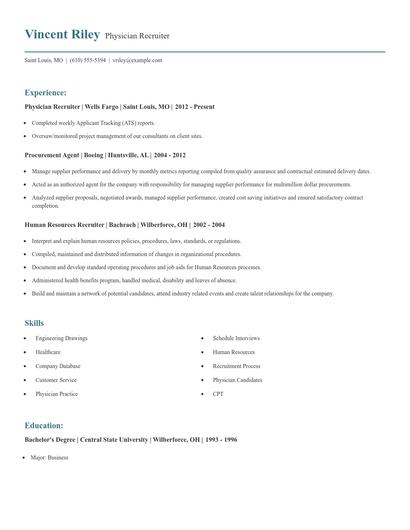Physician Recruiter Resume