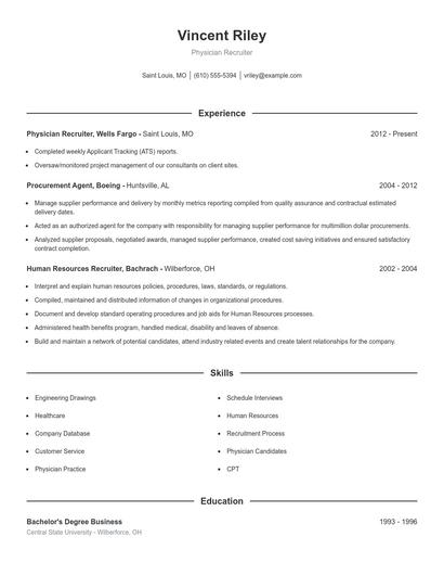 Physician Recruiter Resume