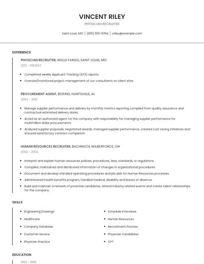 Physician Recruiter Resume